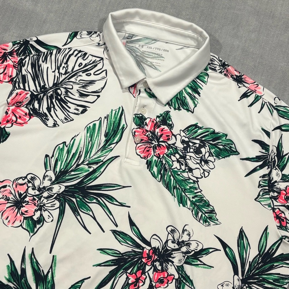 Under Armour Playoff Polo Mens XXL All Over Floral Print Performance Stretch‎